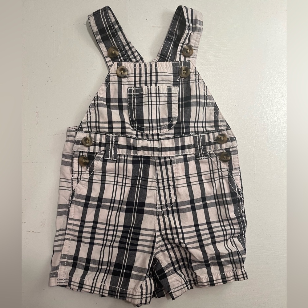 Gymboree Navy and White Plaid Overalls 0-3 months